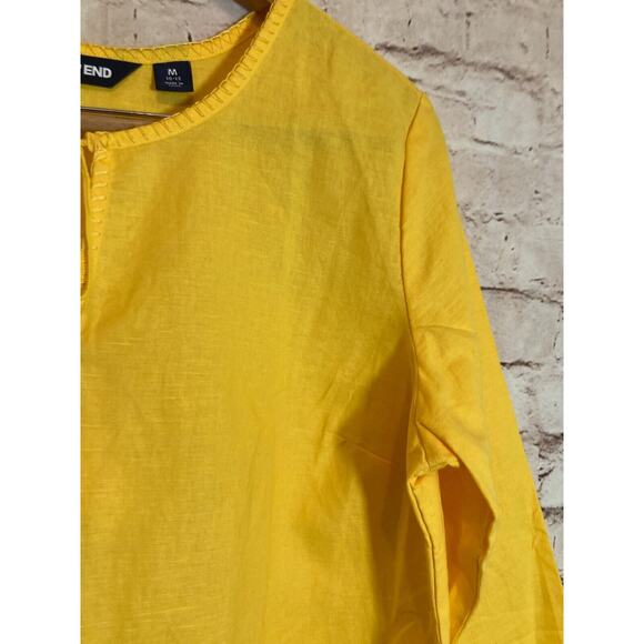 Land's End Tunic Dress Womens Medium Bright Yellow Linen Eyelet Hem Sundress - Picture 4 of 14